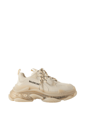 Off-white Triple S Clear Sole logo-embroidered leather, nubuck and mesh sneakers | Balenciaga | NET-A-PORTER