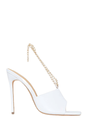 White Chain Sling Back Square Toe Mule Heels | PrettyLittleThing USA