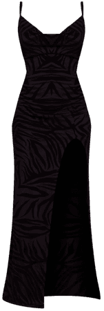 Black Zebra Flocked Mesh Strappy Cowl Maxi Dress | PrettyLittleThing USA