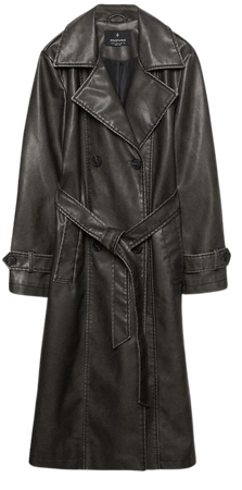 Long distressed-effect faux leather trench coat - Women's See all | Stradivarius United States