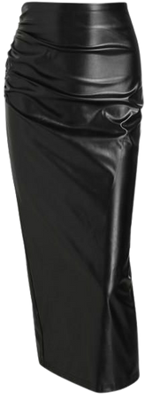 [33% OFF] 2022 Ruched PU Midi Pencil Skirt In BLACK | ZAFUL
