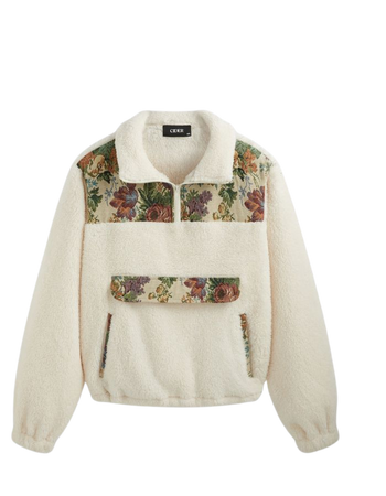 Fleece Collar Floral Jacquard Sweatshirt Curve & Plus - Cider