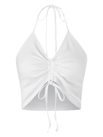 [32% OFF] [POPULAR] 2020 ZAFUL Ribbed Halter Cinched Crop Tank Top In WHITE | ZAFUL