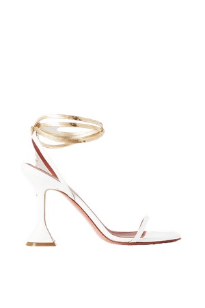 White Henson chain-embellished leather sandals | Amina Muaddi | NET-A-PORTER
