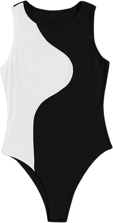 Amazon.com: Verdusa Women's Color Block Sleeveless Scoop Neck Tank Bodysuit Top Two Tone Black White M : Clothing, Shoes & Jewelry