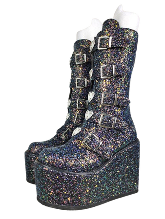 Glitter Platform Wedge High Boots Shiny Sequin Diamond | Kawaii Babe
