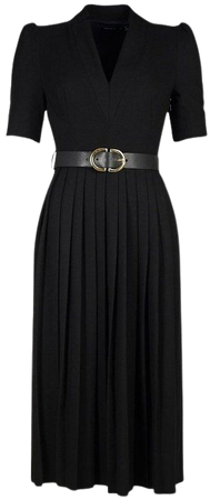 Structured Crepe Belted Pleat Midi Dress | Karen Millen