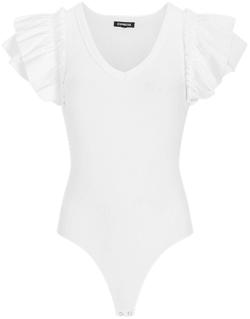 V-neck Ruffle Sleeve Thong Bodysuit | Express