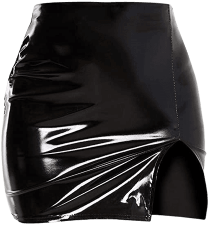 Amazon.com: Women Leather Latex Skirt Black Side Split Mini Skirts : Clothing, Shoes & Jewelry