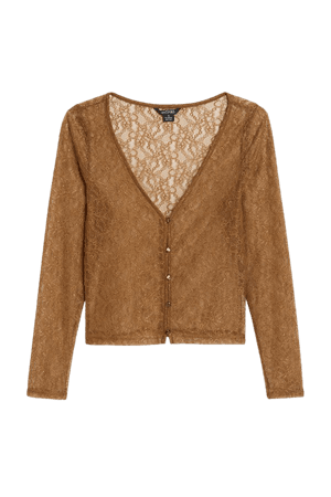 Brown long sleeve lace top - Brown - Shirts & Blouses - Monki WW