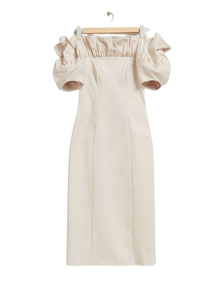 Ruffled Off-Shoulder Midi Dress - Cream - & Other Stories