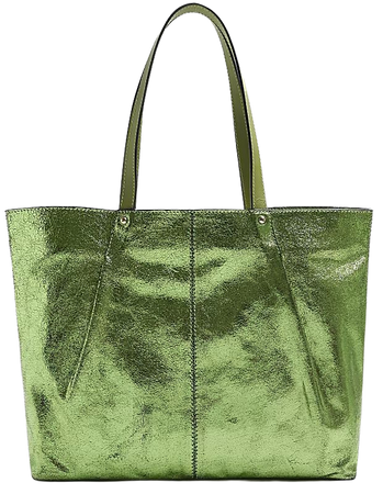 Green metallic leather tote bag | River Island