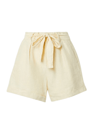Avery Belted Pleated Linen Shorts - Off-white