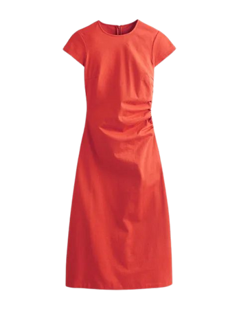Side Ruched Midi Dress - Tomato | Boden US