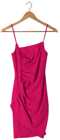 Hot Pink Dress - Ruched Bodycon Dress - Asymmetrical Mini Dress - Lulus