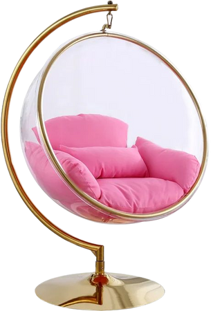 Meridian Furniture Luna Pink Fabric Gold Base Acrylic Swing Bubble Accent Chair
