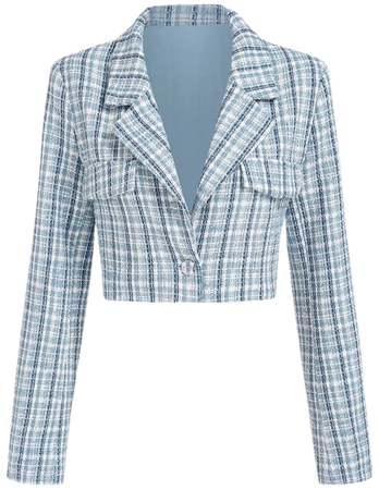 Tweed One Button Crop Blazer In LIGHT BLUE | ZAFUL 2023
