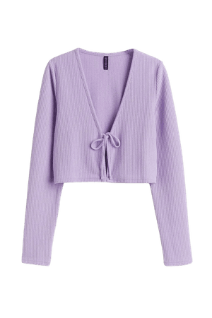 Ribbed Tie Detail Cardigan - Light purple - Ladies | H&M US