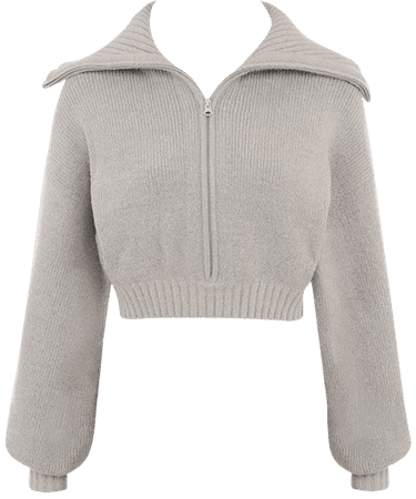 Clothing : Loungewear : 'Aila' Grey Knit Cropped Wide Collar Cardigan