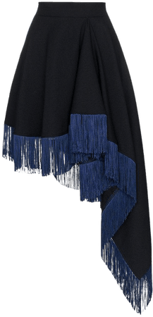 Asymmetric Fringe Skirt In Blue