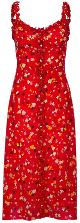 The Juliet Rouge Fleur, Red Floral Midi Dress, Réalisation Par