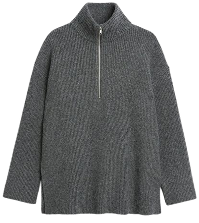 Long half zip knit sweater - Dark grey melange - Monki WW