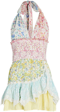 LoveShackFancy Cambria Patchwork Floral Halter Mini Dress | INTERMIX®