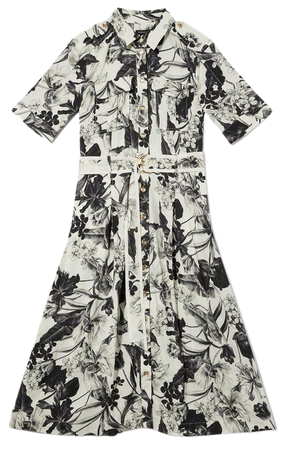 Floral Batik Premium Linen Woven Shirt Dress | Karen Millen