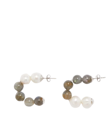 Silver Labradorite, pearl & rhodium-plated hoop earrings | Completedworks | MATCHESFASHION US