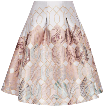 Ted Baker GREER Sea of Clouds twill satin midi skirt pinks