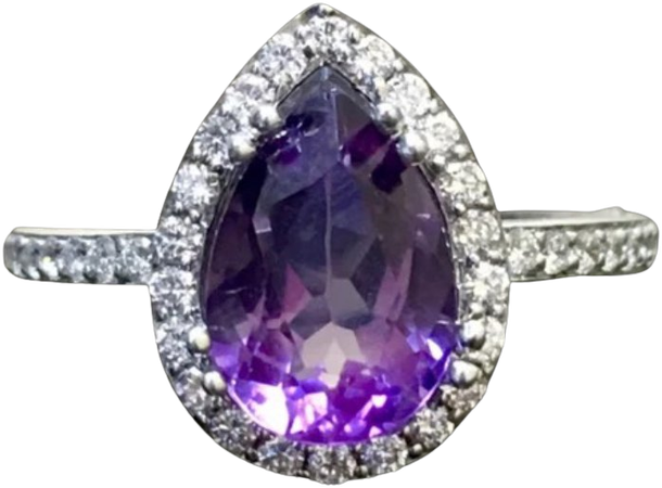 Platinum Halo Diamond Amethyst Engagement Ring - Platinum Art Deco Amethyst Diamond Wedding Ring - Diamond Halo Amethyst Platinum Ring