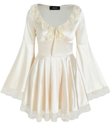 white satin bell sleeve dress
