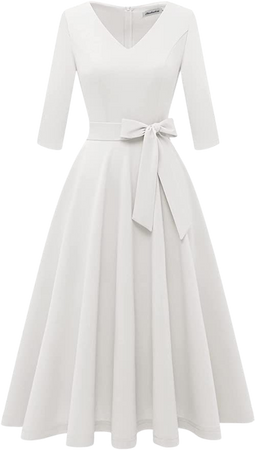 Amazon.com: White Vintage Wedding Dress for Women Casual Summer Cocktail Prom Party Dress Swing Church Dresses Homecoming White L : Clothing, Shoes & Jewelry