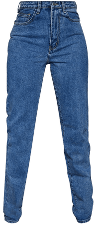 Prettylittlething Tall L36 Mid Blue Wash Mom Jeans | PrettyLittleThing USA