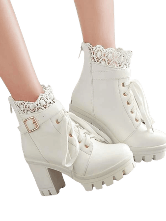 Lace & Buckle Decor Lace Up Front Fashion Boots | SHEIN USA