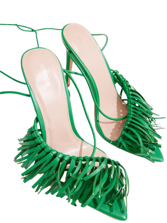 green frilly heels