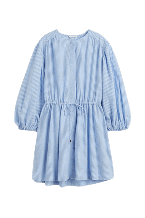 Short Linen-blend Dress - Blue/white striped - Ladies | H&M US