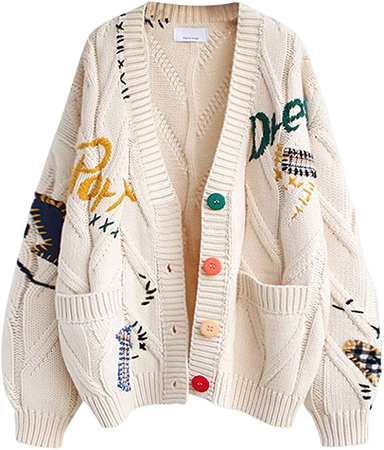 Amazon.com: Women's Cable Knit Long Sleeve Open Front Cardigan Sheep V-Neck Button Down Embroidery Wool Blend Sweater Coat Outwear (XL,Beige) : Clothing, Shoes & Jewelry
