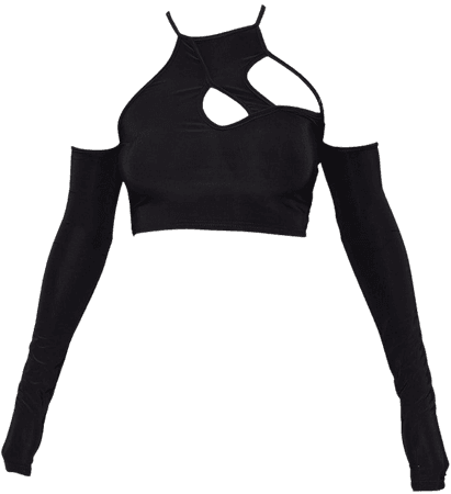 Black Asymmetric Cut Out Long Sleeve Crop Top | PrettyLittleThing USA