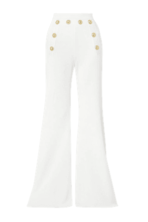 White Button-embellished stretch-knit flared pants | Balmain | NET-A-PORTER