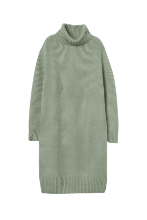 Knit Turtleneck Dress - Green
