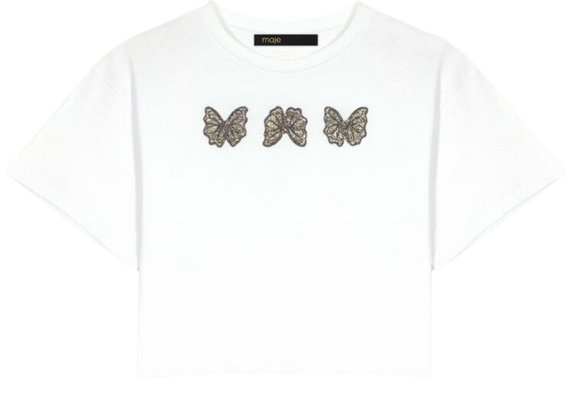123TBUTTERFLY Rhinestone butterfly cropped tee - Tops & Shirts - Maje.com