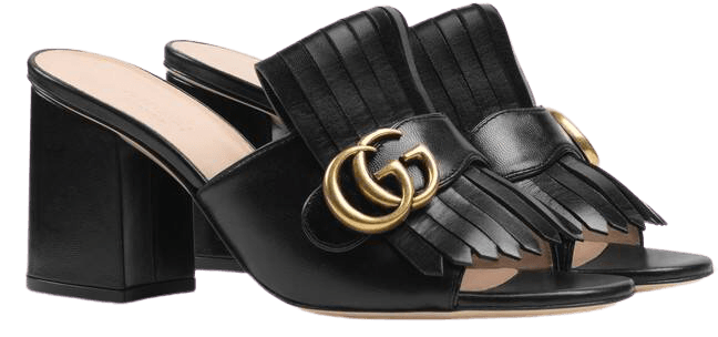 Black Leather Mid-Heel Slide With Double G | GUCCI® UK