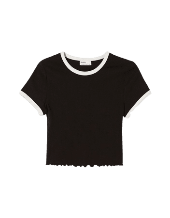 Short sleeve T-shirt with contrasting ribbing - Tees and tops - Woman | Bershka