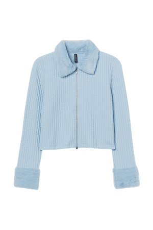 H&M+ Faux Fur-collar Cardigan - Light blue - Ladies | H&M US