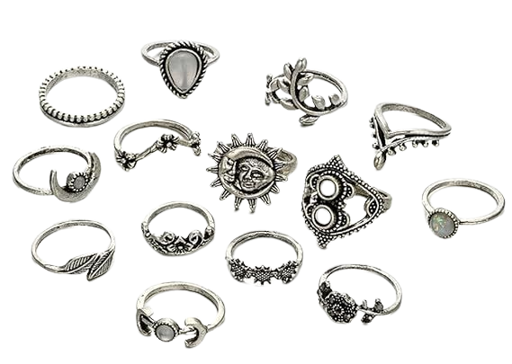Amazon.com: Conifor Boho Rhinestone Joint Knuckle Ring Silver Crystal Moon Mid Finger Rings Set for Women and Girls Teen (14 Pcs) : Clothing, Shoes & Jewelry