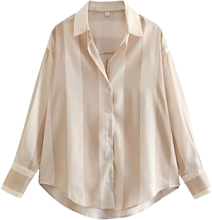 Yuiseaik Satin Button Down Shirts for Women Long Sleeve Silky Pinstripe Casual Blouse Summer Top at Amazon Women’s Clothing store