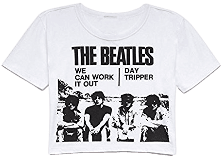 Darceil Women's White Round Neck Short Sleeve the Beatles Print Crop Top T Shirt
