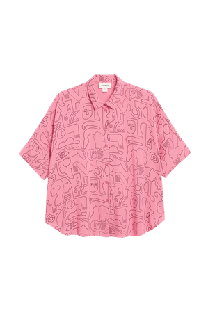 Boxy cut shirt - Pink abstract print - Shirts & Blouses - Monki WW