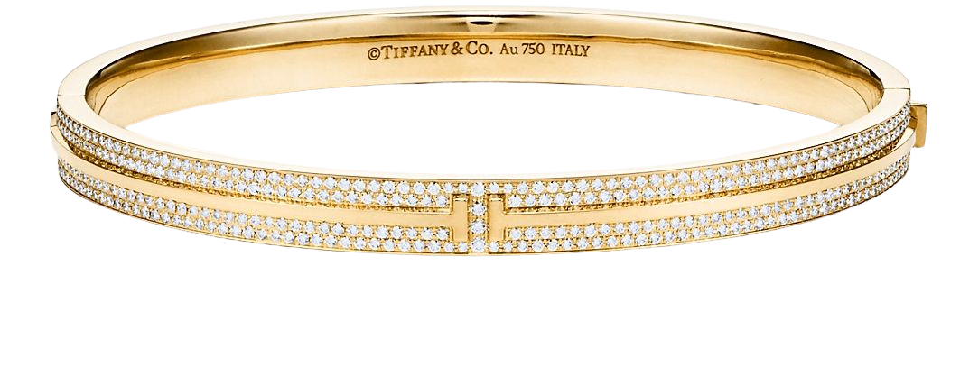 Tiffany T pavé diamond hinged bangle in 18k gold, medium. | Tiffany & Co.